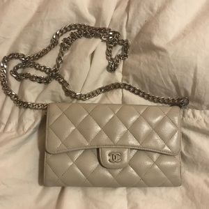 Chanel purse crossbody wallet on a chain gray grey